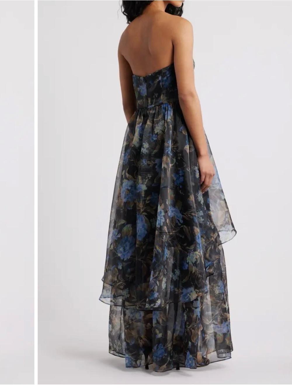 Lulu's Strapless Black and Blue Floral High-Low Dress - Picture 3 of 4
